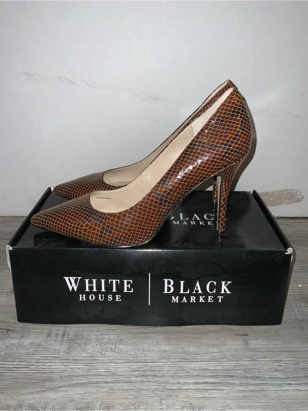 White House Black Market Brown Snake Stiletto Pumps